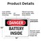 Signmission Battery Inside Danger Sign, Plastic, 14in W x 10in L, 2PK OS-2PACK-DS-P-1014-L-2078 - alternate 7
